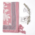 Sciarpa in cotone e lino rosa con motivi floreali bianchi e nappe per donna - Stile con Nappe e Stampa Floreale Rosa / Rosa