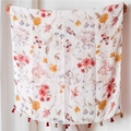 Detail of floral linen shawl featuring silver glitter stripes and colorful fringe tassels - Floral Tassel Style (SL1904-059)