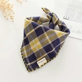 Detailed view of checkered cotton gauze baby bib with high-quality yellow edge stitching - 45x45cm / Blue Yellow Large Plaid