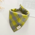 Close-up of yellow and gray gingham cotton bib with brand tag on woven texture - 45x45cm / Gray Yellow Large Plaid