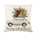 Funda de cojín de Navidad de lino con coche vintage y diseño de Merry Christmas - Estilo de Coche Antiguo (JYM647-1) / 45*45cm (Relleno no incluido)