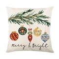 Funda de cojín navideña con adornos Merry & Bright sobre tela de lino - Estilo Bolas de Navidad (JYM647-4) / 45*45cm (Relleno no incluido)