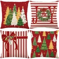 Set of 4 Christmas throw pillow covers with JOY and Believe festive patterns - 45*45cm (Insert Not Included) / Red Striped Holiday Series (JYM652 Serie)