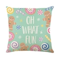 Mint green Christmas pillowcase with gingerbread and 'OH WHAT FUN' print in linen texture - Mint Green Gingerbread Man Style (JYM653-3)