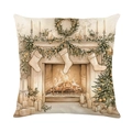 Kerst kussenhoes met aquarel haard en feestelijke boom op crème witte stof - Gezellige Open Haard Scène Patroon (JYM656-4) / 45x45CM Zonder Kussenvulling