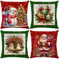 Set of 4 Christmas throw pillow covers with Santa and Snowman prints on faux linen fabric - 45*45cm (Insert Not Included) / Christmas Snowman and Bells Series (JYM654 Serie)