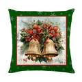 Kerstkussenhoes met gouden bellen en rode bloemen op donkergroen imitatie linnen - Donkergroen Goud Bel Patroon (JYM654-3)