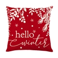 Red Christmas pillow cover with white snowflakes and Hello Winter text on linen fabric - hello Winter Style (JYM660-2)