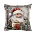 Housse de coussin vintage de Noël avec Père Noël et houx sur tissu en lin - Style Père Noël (JYM659-1)