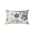 Federa per cuscino natalizia rettangolare con stampa di fiocchi su tessuto di lino beige - 30*50cm (Imbottitura non inclusa) / Scritta Merry Christmas Blu (JYZ023-5)