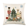 Funda de cojín de lino sintético con motivos del Cascanueces de Navidad sobre fondo crema - Estilo Teatro de Cascanueces (JYM647-3) / 45*45cm (Relleno no incluido)