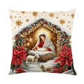 Weihnachts-Kissenbezug aus Leinen mit religiösem Krippen-Motiv von Maria und Jesus - Weihnachtskrippe 4 (JYM649-4)