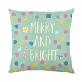 Mint green linen Christmas pillowcase with Merry and Bright text and colorful candy art - Mint Green Holiday Wishes Style (JYM653-2)