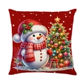 Rode kerstkussenhoes met print van sneeuwpop en versierde boom op imitatielinnen - Rode Sneeuwman Patroon (JYM654-1)