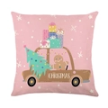 Pink Christmas pillowcase featuring a gingerbread man driving a car with gifts - Pink Christmas Car Style (JYM653-4)