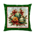 Kerst kussenhoes met groene rand, witte sneeuwvlokken en vintage versieringen - Groene Rand Kerstbal Patroon (JYM654-2)