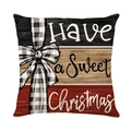 Christmas snowman pillow cover with black white plaid bow and Sweet Christmas text slogan - 45*45cm (Insert Not Included) / Three-Section Slogan Style (JYM666-2)