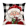 Funda de cojín navideña de Papá Noel con diseño de cuadros blancos y negros para sofá - 45x45cm / Estilo Papá Noel (JYM668-4)