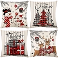 Set of four Christmas pillow covers with snowman, reindeer, and festive tree patterns - 45*45cm (Insert Not Included) / Red and Black Classic Holiday Series (JYM651 Serie)