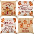Set of 4 Christmas pillow covers with gingerbread man and festive holiday patterns - 45*45cm (Insert Not Included) / Gingerbread House Series (JYM662 Serie)
