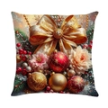 Kerst kussensloop met gouden strik, rode ornamenten en print met sneeuwvlokken - Gouden Strik Stijl (JYM670-1)