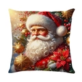 Feestelijke kerstkussenhoes met vintage kerstman en gouden sneeuwvlok ornamenten - Kerstman Stijl (JYM670-2)