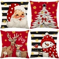 Set of four Christmas throw pillow covers with festive Santa and reindeer prints - 45*45cm (Insert Not Included) / Golden Snowflakes and Santa Series (JYM672 Serie)