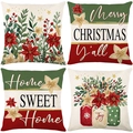 Set of 4 Christmas decorative pillow covers with festive floral patterns and typography - 45*45cm (Insert Not Included) / Vintage Canned Floral Art Series (JYM675 Serie)