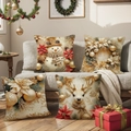 Christmas pillow covers featuring snowman, reindeer, and gold wreath designs for sofa decor - 45*45cm (Insert Not Included) / Golden Holiday Wreath Series (JYM661 Serie)