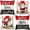 Set of 4 Christmas pillow covers with Santa, snowman and festive lettering designs - 45*45cm (Insert Not Included) / Cartoon Santa and Snowman Series (JYM673 Serie)