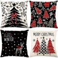 Set of 4 Christmas throw pillow covers with red and black buffalo plaid festive patterns - 45*45cm (Insert Not Included) / Plaid Christmas Tree and Moose Series (JYM676 Serie)