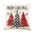 Merry Christmas pillow cover with buffalo plaid tree and snowflakes on beige linen fabric - Merry Christmas Trees Style (JYM676-4)