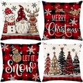 Set of 4 Christmas Buffalo Plaid pillow covers with gnome, snowman and reindeer designs - 45*45cm (Insert Not Included) / Gnome Series (JYM674 Serie)