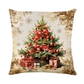 Christmas pillow cover with vintage hand-drawn tree, red bows and gold ornaments - Christmas Tree Style (JYM658-2)