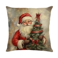 Vintage kussenhoes met retro kerstman motief en versierde kerstboom afbeelding - 45x45 cm / Kerstman (JYM663-1)