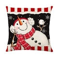 Kerst kussensloop van linnen met sneeuwpop en rood geruite sjaal op zwarte achtergrond - Zwarte Achtergrond Sneeuwman Print Stijl (JYM646-4)