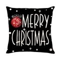 Faux linen Christmas pillowcase with black base, white Merry Christmas text and red ornament - Black Christmas Ball Greetings Style (JYM646-5)