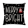 Faux linen Christmas pillowcase with Merry Bright text and red tree on black background - Black Christmas Tree Greetings Style (JYM646-6)