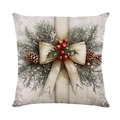 Housse de coussin de Noël vintage avec nœud beige et baies rouges sur tissu en lin - Style Nœud Rouge (JYM659-2)