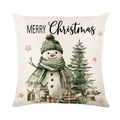 Christmas snowman cushion cover with Merry Christmas text on cream fabric background - Snowman Illustration Pattern (JYM679-3)