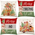 Set of 4 Christmas throw pillow covers with snowman, gingerbread man and festive patterns - 45*45cm (Insert Not Included) / Dessert Truck and Snowman Series (JYM678 Serie)
