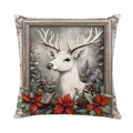 Housse de coussin de Noël vintage avec cerf blanc, cadre et pommes de pin - Style Renne (JYM659-4)