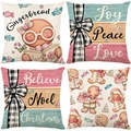 Set of 4 Christmas pillow covers with gingerbread man and festive joy peace love prints - 45*45cm (Insert Not Included) / Gingerbread Man and Black & White Grid Series (JYM682 Serie)