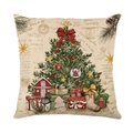 Christmas pillowcase featuring a festive tree design with birds and red bow decoration - Vintage Christmas Tree Style (JYM541-1) / 45x45cm / JYM541-1