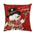 Red Christmas pillow cover with snowman and reindeer illustration and Let it Snow text - Red Background Snowman Style (JYM541-3) / 45x45cm / JYM541-3