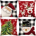 Set of 4 Christmas pillow covers with Santa, Reindeer and Snowman patterns - 45*45cm (Insert Not Included) / Colorful Illustration Series (JYM529 Serie)