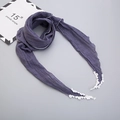 Detail of dark purple cotton linen scarf featuring elegant white floral lace trimming - Navy Blue With Short Lace Trim