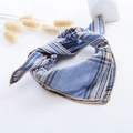 Blue plaid linen cotton scarf for children with elegant checked pattern and soft texture - Small Plaid Sky Blue