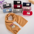 Cozy striped knit scarf for children featuring a cute cartoon bear patch and tassels - Mixed Colors