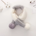 Kids plush color-block scarf with cute pompoms and a soft cross-loop design - 76x11cm / Gray